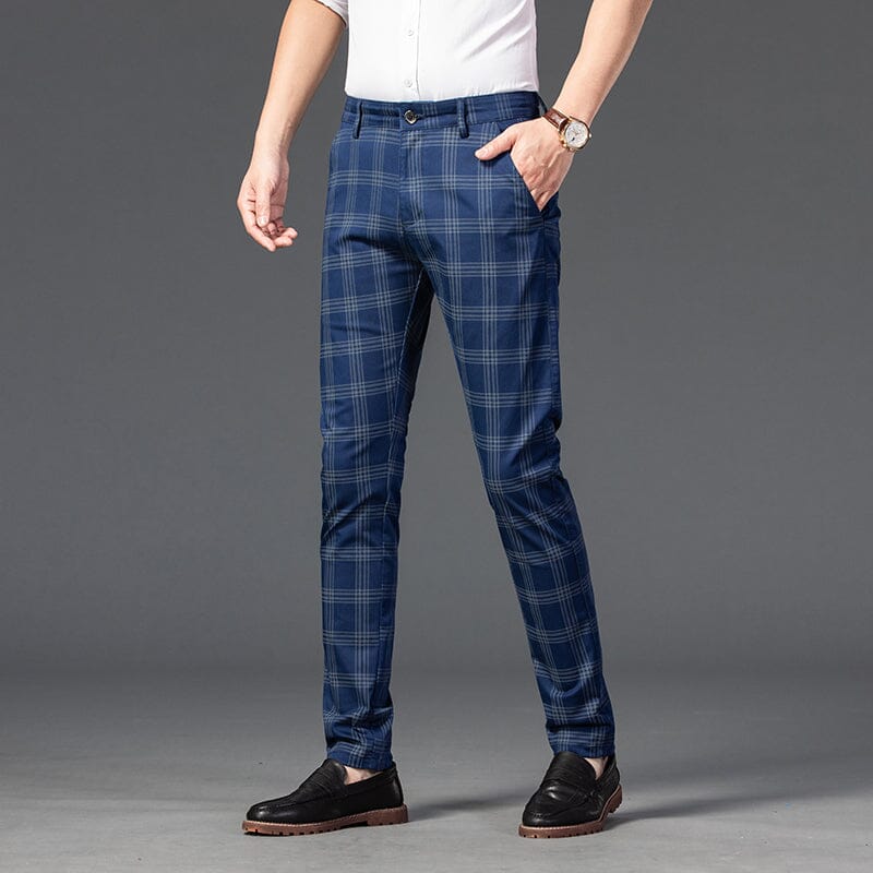 Calça Masculina Casual Xadrez Listrada