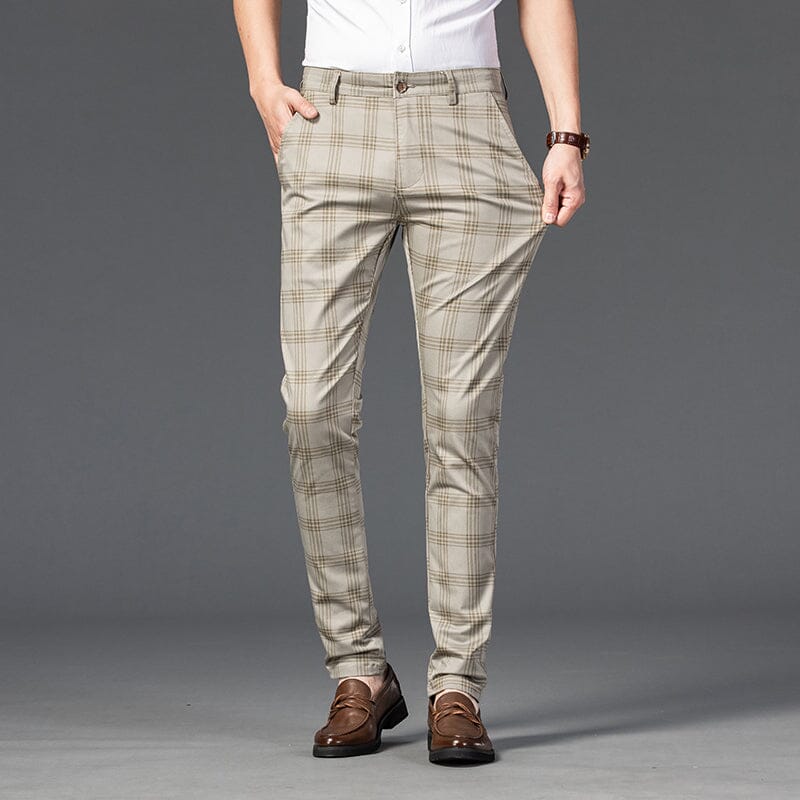Calça Masculina Casual Xadrez Listrada